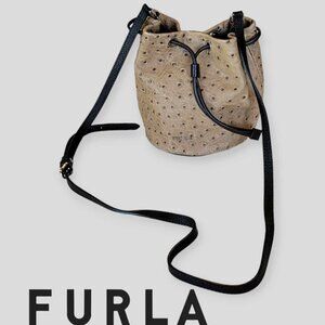 Furla Leather Ostrich  2way Pouch Clutch Shoulder CrossbodyBag